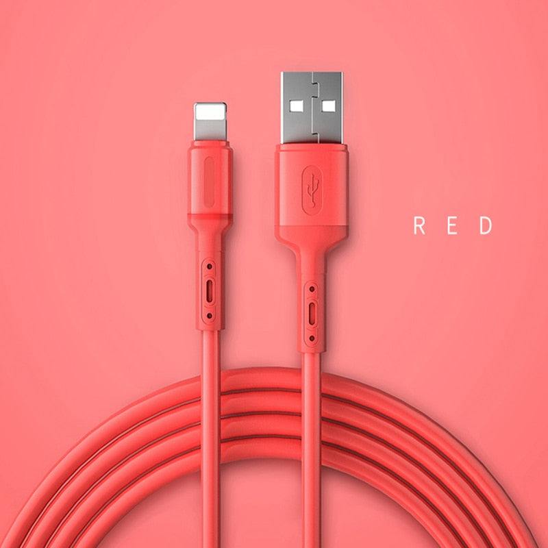 Lightning USB Cable For iPhone Fast Data Charging Charger USB Wire Cord Liquid Silicone Cable 1/1.5/2M