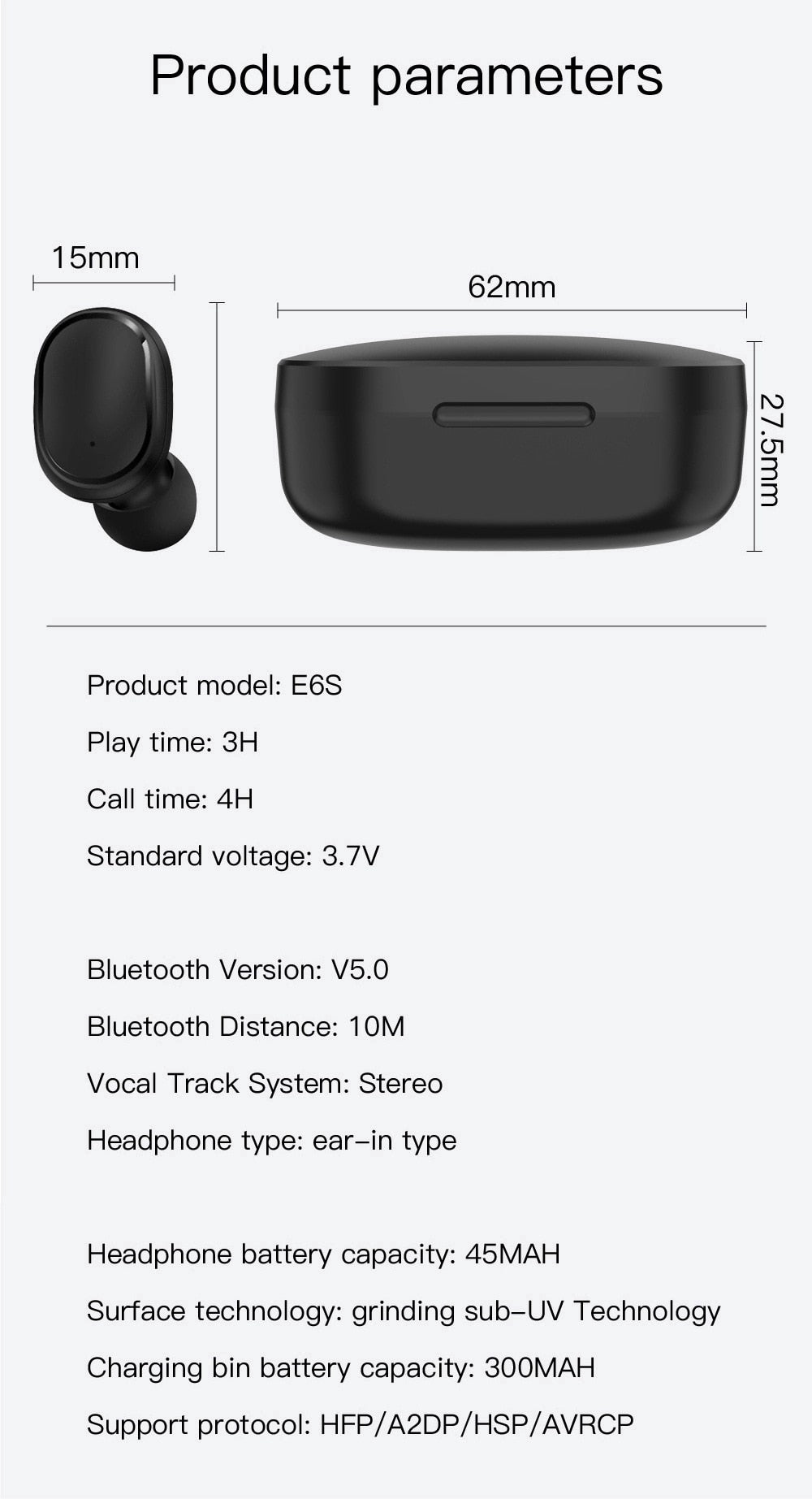 New E6s Smart Digital Display Bluetooth Headset Wireless Sports Mini Headset Stereo in-Ear